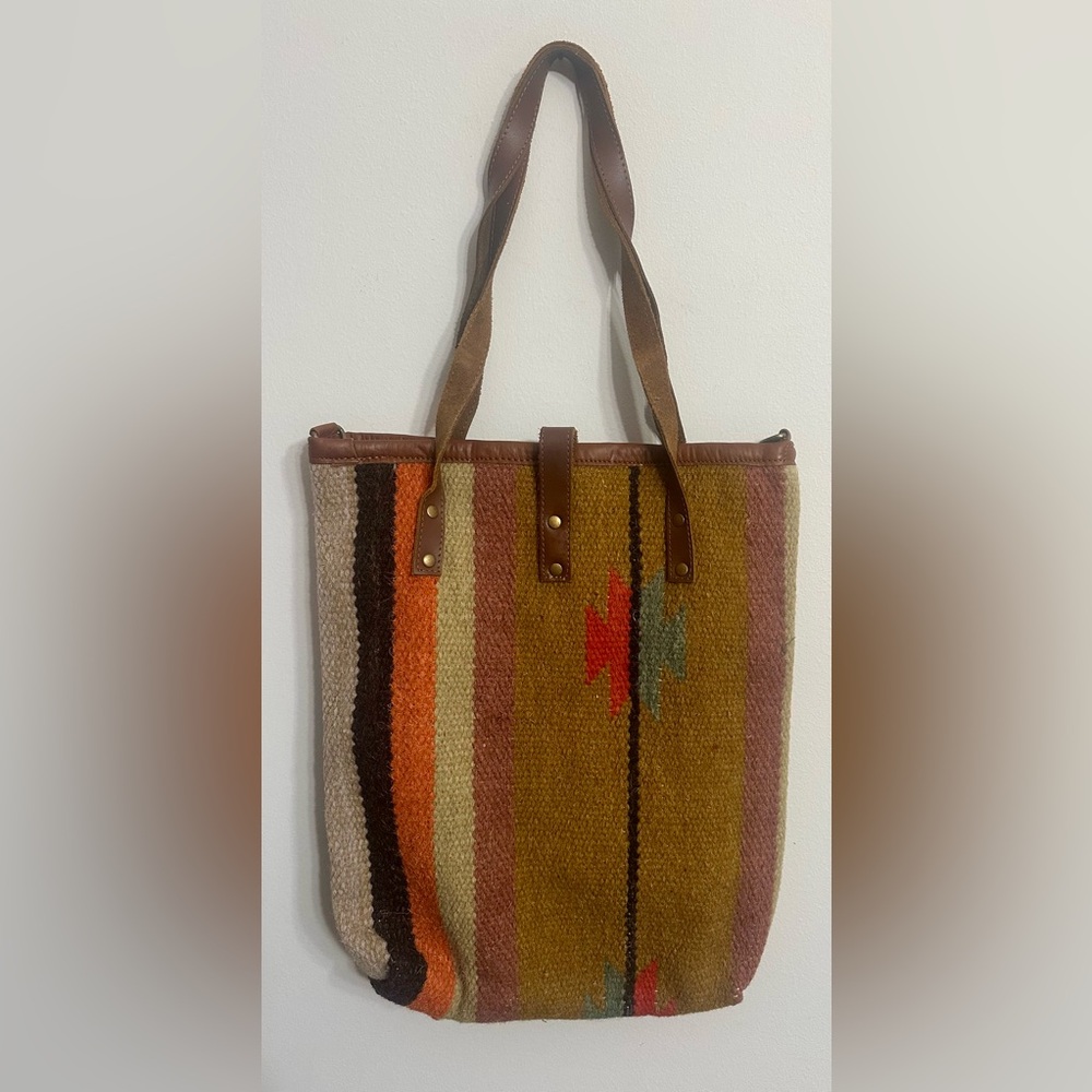 Raj woolen, cotton, leather boho bag tote. Vintage new with tags. Anthropologie - Picture 2 of 9